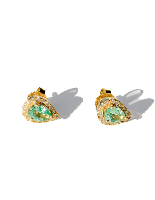 Aretes espinela verde Marina en oro de 14 k.